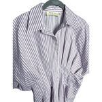 Anthropologie Exquise The Tobie Pleated Blouse Short-Sleeve Purple Stripe Medium Photo 5