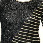 Anthropologie Escio Asymmetrical Metallic Sequin Sweater Black Gold Size S Photo 3