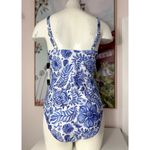 Nicole Miller Studio Blue White Paisley Floral Ruched One Piece Swimsuit XL Photo 3