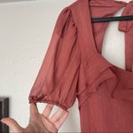 WAYF NWT Metallic Square Neck Puff Sleeve High-Low Open Back Faux Wrap Midi SM Photo 5