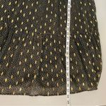 Elan Black Gold Metallic Feather Tie Neck Bow Button-up Bell Sleeve Dress Large Photo 6