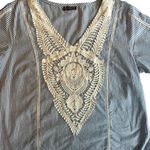 ⭐️Kanishka blue and white striped embroidered blouse size XL Photo 3