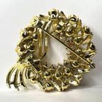 Brooch Pin Ivory Pearl Encrusted Wreath Gold Tone Photo 7