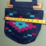1970s Novelty Denim Geometric Aztec Wood Detail Top Handle Purse Photo 7