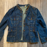DKNY  Y2K Vintage Dark Wash Bronze Embellished Denim Jean Jacket Large Grunge Photo 0