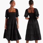 Hill House Nesli Nap Dress Short Puff Sleeve Swiss Dot Tiered Midi Black Small S Photo 2