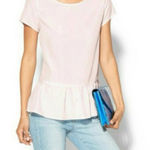 Pim + Larkin  Blush Pink Scoop Neck Peplum Top Size Large Photo 0