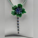 Green and Blue Floral Rhinestone Pendant Necklace Photo 1