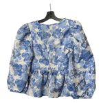 Tuckernuck  Eleanor Blouse XXS NWT Blue Jacquard Puff Sleeve Peplum Top Floral Photo 6