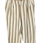 Free People  Beige & Orange Stripe Pleated Cropped Linen Trousers 2 Photo 0