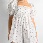 Selkie Strawberry Puff Sleeve Romper Size 1X White Red Photo 0