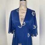 Stevie May Embroidered Leaf Dress V Neck, Lined, Empire Waist Open Back Size XS Blue Photo 4