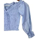 ZARA Smocked Off The Shoulder V Neck Crop Top Ruffle Puff Long Sleeves S Blue Photo 3
