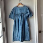 Victorian Era Jean Dress Denim Embroidered Floral Butterfly Blue Photo 3