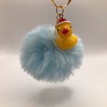Holiday Pom Keychain | Light Blue | Plastic Ducky with Santa Hat Charm Handmade Photo 1