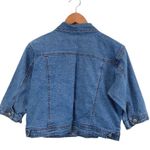 Premium Y2K PAZZO Crop Jean Denim Button Down Jacket Small 3/4 Sleeve Vintage Photo 3