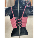 PINK - Victoria's Secret Women's PINK Active Pink Ribbed Lace-Up Back Crop Top S Photo 2