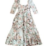 Cara Cara Women’s Blue Hill Trellis Floral Ivory Linen White Midi Dress Size 6 Photo 1