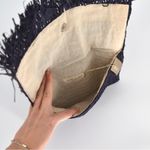 NEW Mar Y Sol Lisette Crocheted Raffia Straw Fringe Clutch Wallet Navy Blue Photo 5
