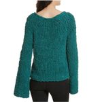 Free People Teal Blue V Neck Sand Dune Oversized Bell Sleeve Sweater size XS Photo 3