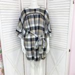 Maeve  Anthropologie Oversized Plaid Kimono Tunic Dress Tie WaistTan Black Small Photo 1