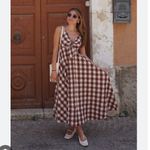 Free People NEW  Via Gingham Cotton Seersucker Sundress Brown Photo 7