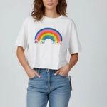 Bloomies Rainbow Graphic T Shirt Women's M Medium White Colorful Cute Tee Photo 2