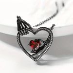 NEW Gothic Skeleton Hand Red Crystal Heart Pendant Necklace Black Gothic Jewelry Photo 0
