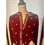 VINTAGE Joyce Medium Burgundy Cardigan with landscape & heart/dots Red Photo 1