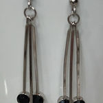 Vintage Silver w/ Black Stones Dangle Earrings 80s 920s Y2K Photo 0