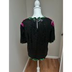 Vintage 1980’s “Sténay” Black Sequin & Beaded Blouse Floral Pattern Large Photo 4