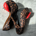 Penny Loves Kenny Animal print heeled shoes with red bow detail and black studs, Photo 2
