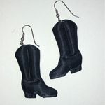Black Fabric Cowboy Boot Earrings with Gold Tone Stars Photo 3