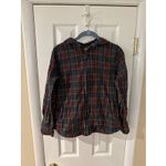 L.L.Bean Women's Plaid Flannel Relaxed Full Zip Hoodie Shirt XS Gray Red READ Photo 3