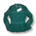 Endless Rose Anthropologie  XS Green Crochet Lace Peplum Blouse Holiday Chic NWT Photo 5