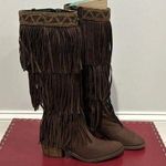 Donald Pliner  Women’s Couture Brown Suede Fringe Boots Denise Knee High Beaded 7 Photo 0