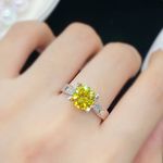 18K White Gold Plated Adjustable Birthstone Yellow Crystal Citrine Ring for Women Photo 3
