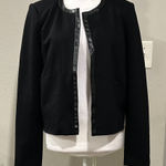 Tahari NWT T Black Collarless Open Front Faux Leather Trim Jacket Blazer M Photo 0