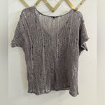 Eileen Fisher Linen Open Knit Dolman Short Sleeve Sweater Top Grey Large Photo 1