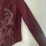 a.moss Burgundy Embroidered Mesh Long Sleeve Zip Back Moto Ponte Top Size Small Photo 9