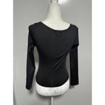 Women's Black Long Sleeve Scoop Neck Top with White Trim and Bow size Medium Photo 2