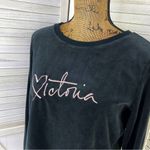 Victoria's Secret Victoria’s Secret Velour Embroidered Open Split Back Shirt Black Small Photo 5