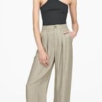 ANINE BING Carrie Khaki High Rise Wide Leg Trouser Pants Green Womens 36 Small Photo 1