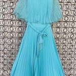 Vintage 60s light blue sheer cape accordion pleat dress maxi MEDIUM? Photo 0