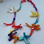 Vintage dyed Mother of Pearl necklace beach tropical cruise party. Pink Photo 0