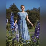 Mac Duggal 14521 Blue Floral Embellished Short Sleeve Mesh Gown Dress Photo 2