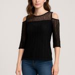 IRO  Camille Cold Shoulder Crochet Mesh Knit Blouse in Black Photo 8