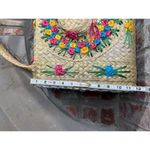 raffia straw suitcase shoulder bag floral blue pink yellow Photo 4