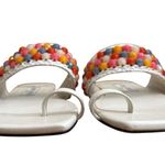 Jimmy Choo  Women's White Amoure Flat Embellished Beaded Raffia Sandals size 38.5 Photo 1