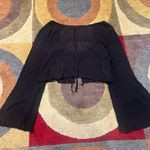 Black Sheer Open Back Tie Cutout Wide Sleeve Long Sleeve Crop Top Blouse Shirt Photo 0
